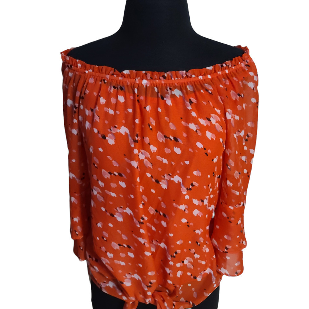 AGB Women's Off The Shoulder Tie-Front Top Shirt sz S - Picture 5 of 9